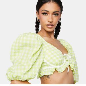 For Love & Lemons Neon Gingham Maureen Crop Top